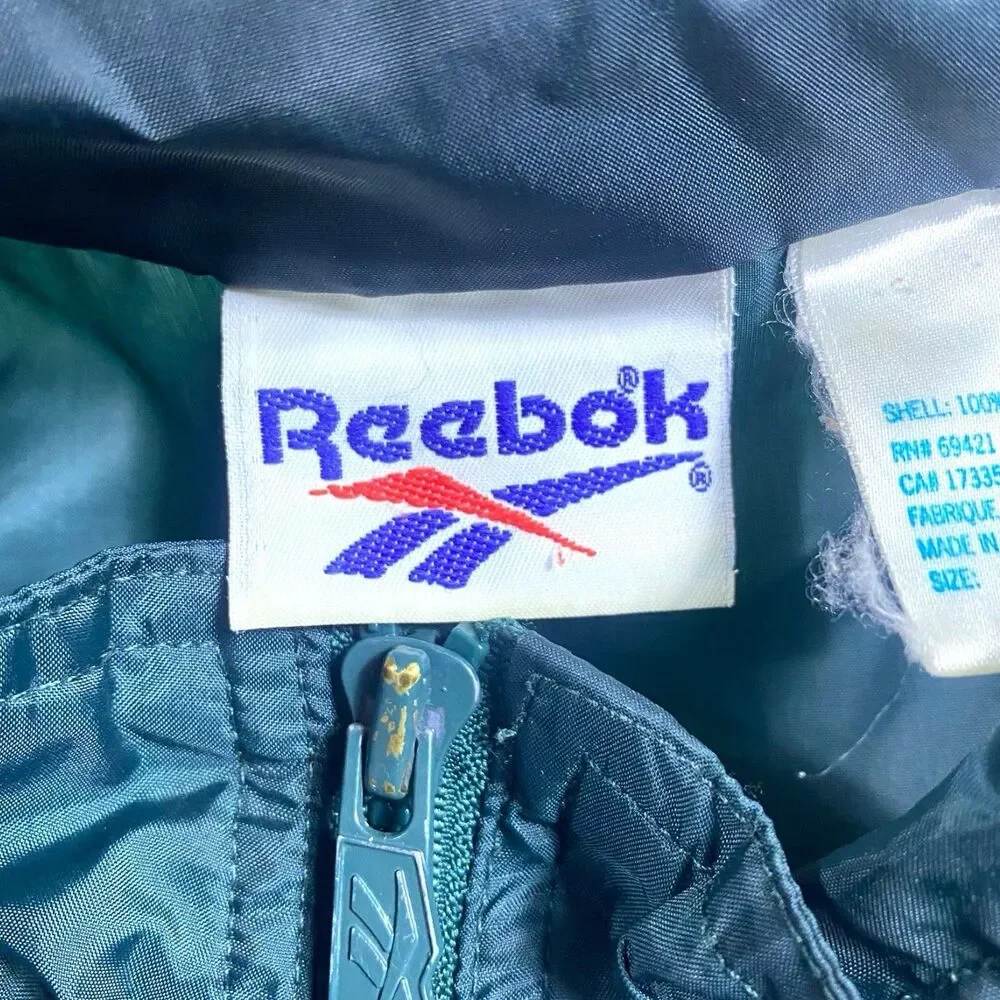 Vintage 90s Reebok Windbreaker Jacket Mens MED Green White Logo Full Zip Nylon